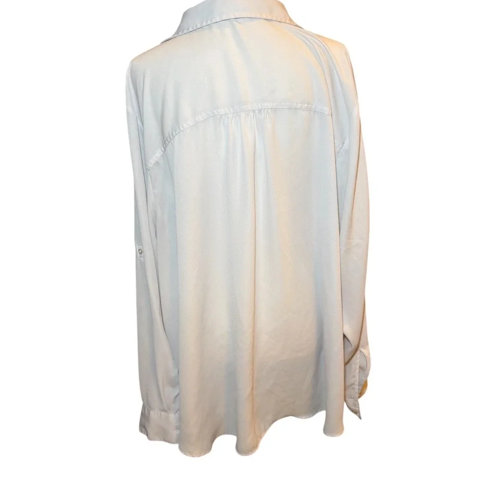 Maurices Gray Button Up Blouse Womens 2X Long Sleeve Pocket Oversized‎ Top